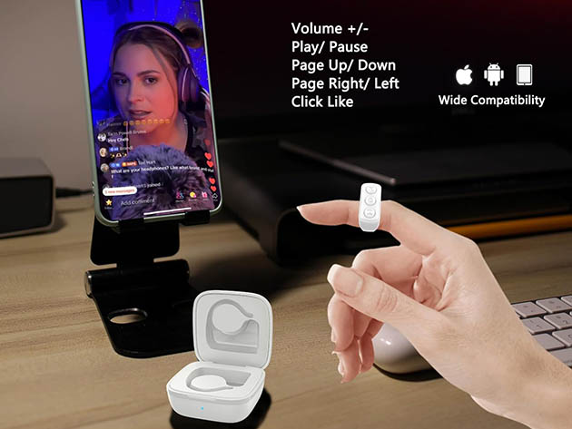 Bluetooth Remote Ring for Apps, Camera & E-Readers with Page Turner (White)