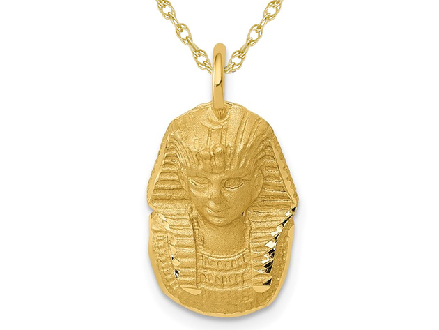 14K Yellow Gold Satin Design Egyptian King Tut Charm Pendant Necklace