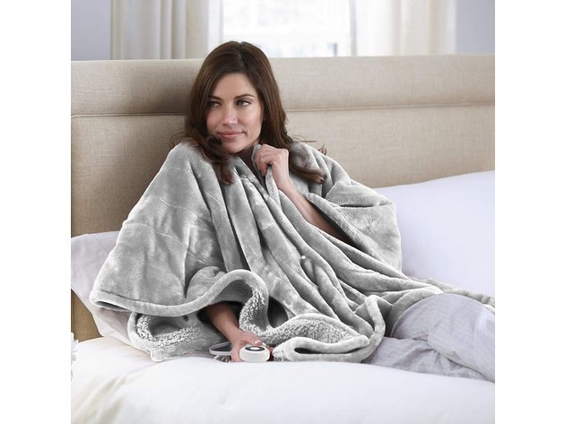 Serta Fleece Electric Heated Warming Snuggler Cape Wrap Gray - Gray