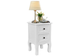 Costway White Night Stand  w/ 2 Storage Drawers Wood End Accent Table - White