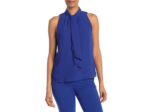 Calvin Klein Women's Tie-Neck Sleeveless Blouse Blue Size Small