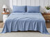 Kathy Ireland 4 Piece Heathered Jersey Knit Cotton Sheet Set (King/Light Blue)