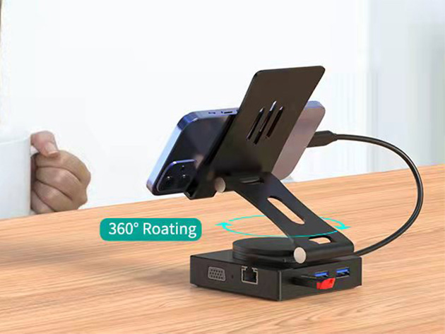 10-in-1 USB-C Docking Station with 360° Rotatable Bracket