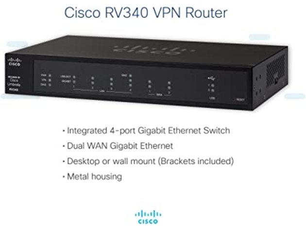 Cisco RV340 VPN Router with 4 Gigabit Ethernet (GbE) Ports Plus Dual WAN, Black- (Refurbished, Open Retail Box)