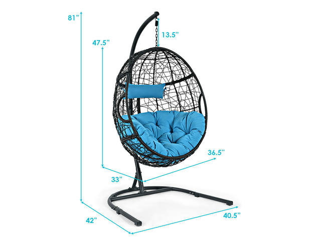 Hammock Chair with Stand Hanging Cushioned Swing Egg Chair for Indoor - Blue