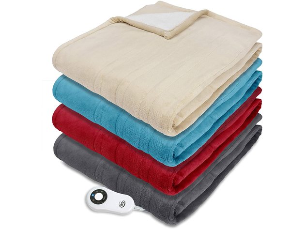 Serta Microplush Sherpa Electric Heated Warming Throw Blanket - Garnet Red
