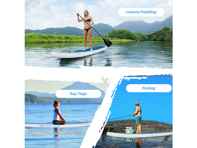 Goplus 10' Inflatable Stand Up Paddle Board SUP W/Adjustable Paddle Pump Leash - Blue white and red