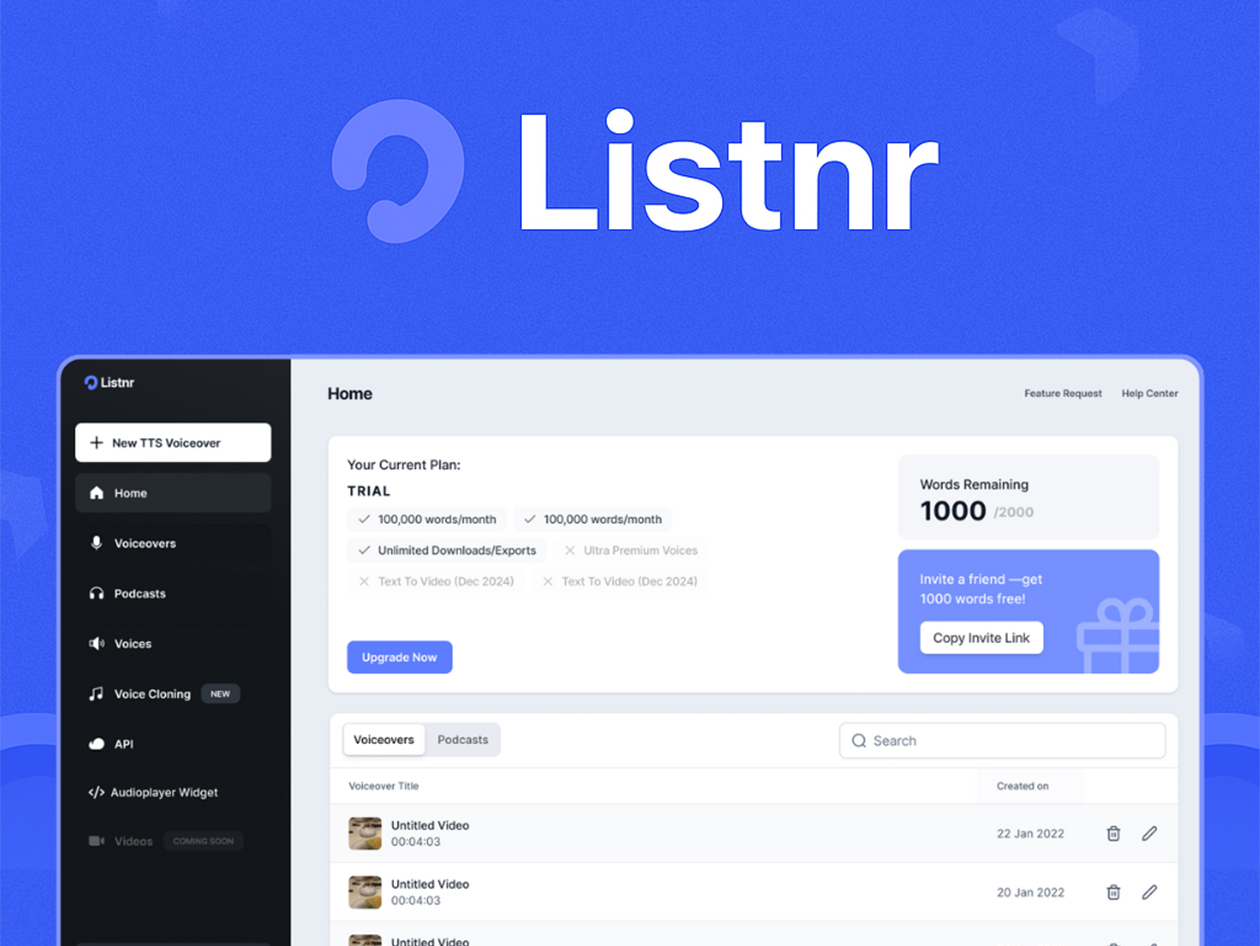 Listnr Individual Plan: 1-Year Subscription