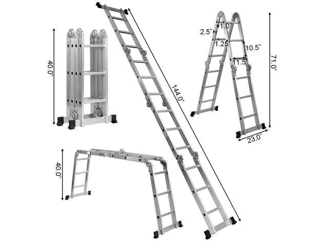 Costway 12.5' 12-Step Multi Purpose Step Platform Aluminum Folding Scaffold Ladder 330LB