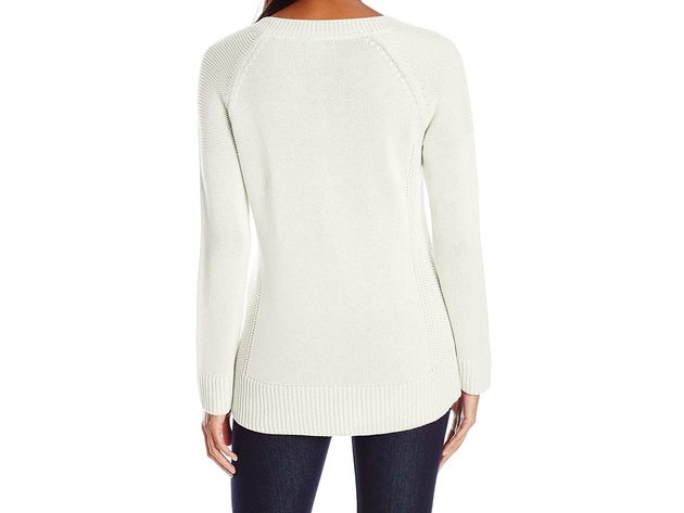 Calvin Klein Women's Lace-Up V-Neck Sweater White Size Small