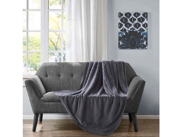 Etched Faux Fur Berber Throw Gray