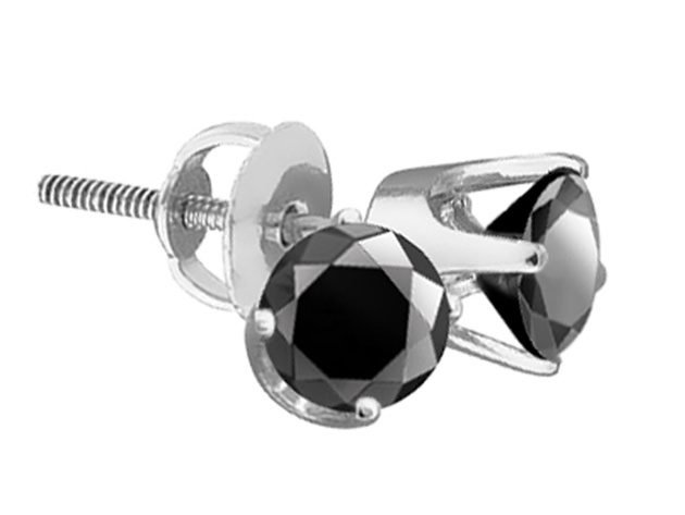 3/4 Carat (ctw) Solitaire Stud Black Diamond Earrings in 10K White Gold
