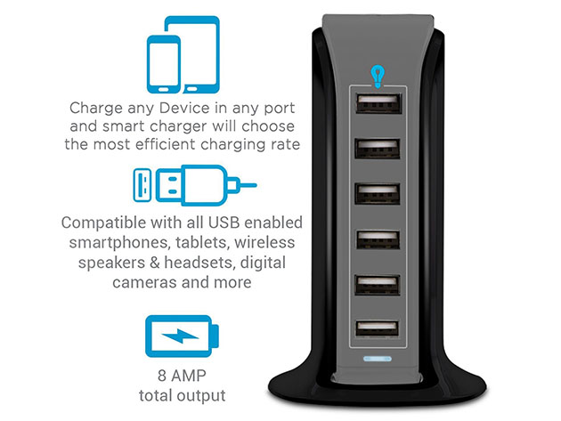 Power Tower 6-Port USB Charging Hub