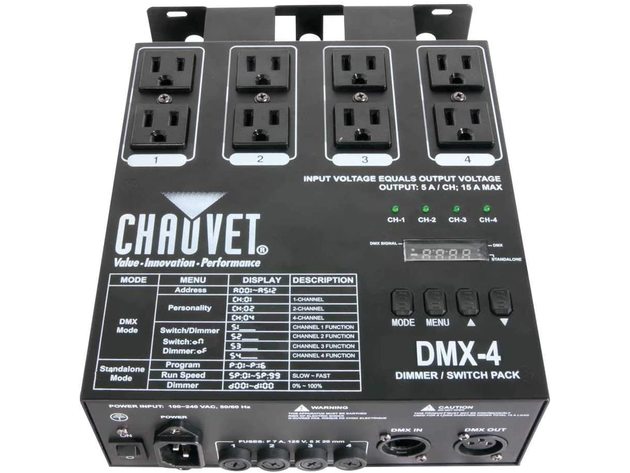 Chauvet Dj DMX-4 4-Channel Adjustable Dimmer/Relay Pack LED Lighting - Silver (Used, Open Retail Box)