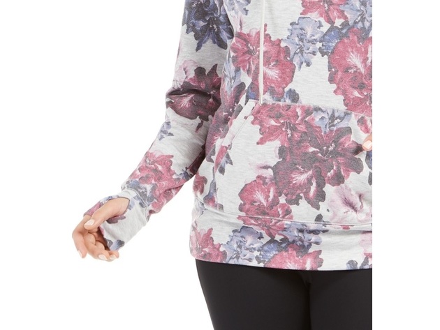 Ideology Women's Floral-Print Lace-Up Hoodie Gray Size Medium