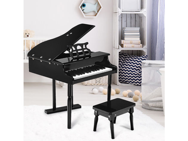 Childs 30 Key Toy Grand Baby Piano w/ Kids Bench Wood Black