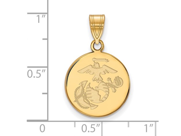 SS 14k Yellow Gold Plated Medium U.S. Marine Corps Disc Pendant
