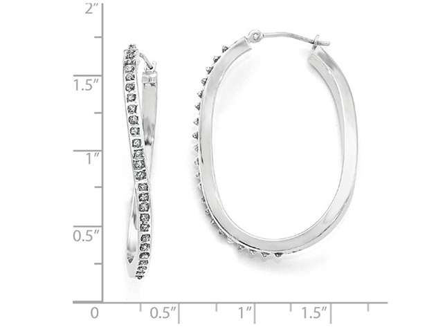 Accent Diamond Oval Hoop Twist Earrings in 14K White Gold