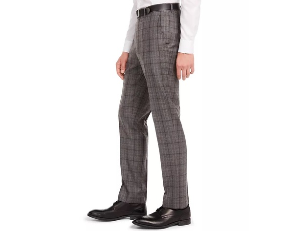 Bar III Men's Slim-Fit Gray/Brown Plaid Suit Separate Pants Gray Size 33X32