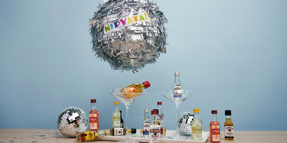 A piñata with mini bottles of alcohol. 