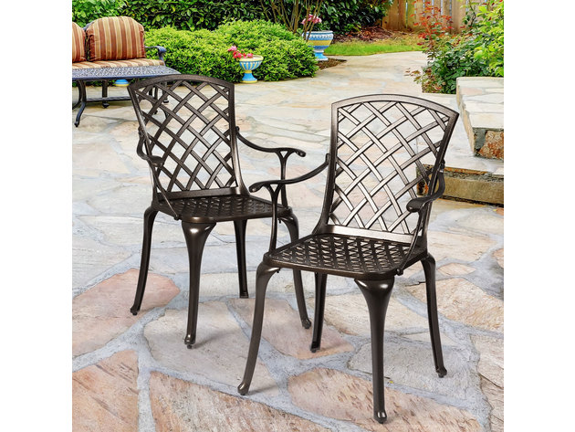 Costway Outdoor Cast Aluminum Arm Dining Chairs Set of 2 Patio Bistro Chairs - Bronze