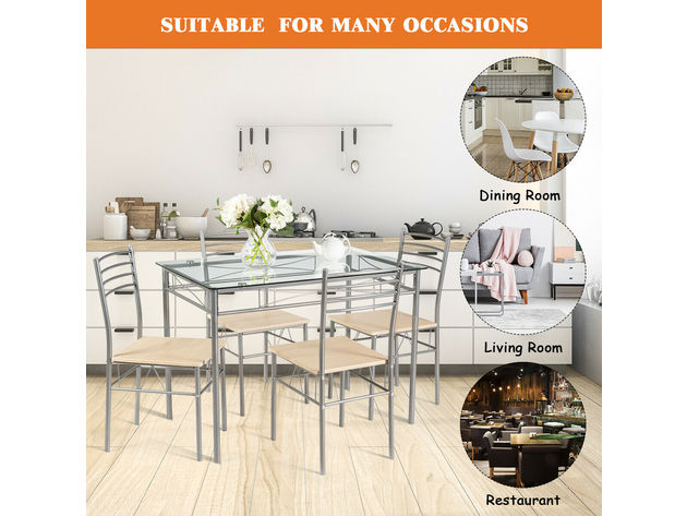 Costway 5 Piece Dining Set Table And 4 Chairs Glass Top Kitchen Breakfast Furniture 