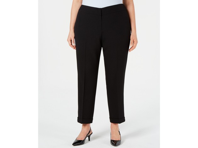 Kasper Women's Pants Plus Dress Cuffed Mid-Rise Stretch Black Size 18W