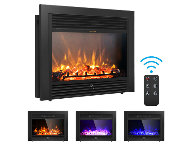 Costway 28.5" Electric Fireplace with Tempered Glass, Realistic Flame & Remote