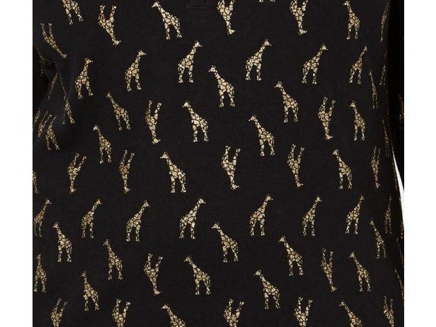 Karen Scott Women's Petite Giraffe-Print Henley Black Size Small