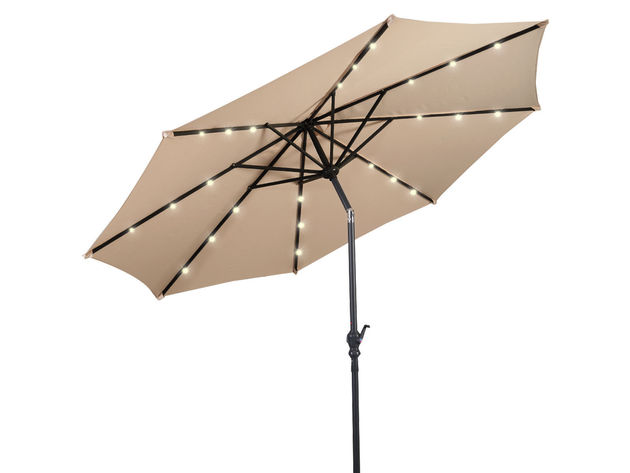 Costway 10ft Patio Solar Umbrella LED Patio Market Steel Tilt w/ Crank Outdoor Beige