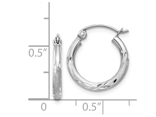 14K White Gold Diamond Cut Hoop Earrings