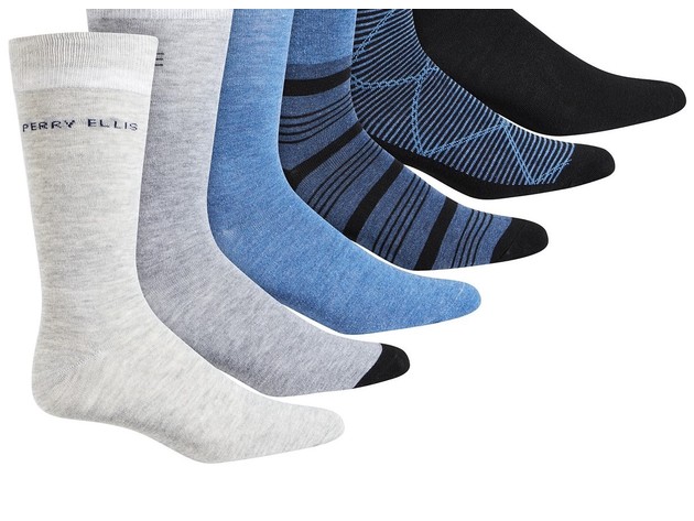 Perry Ellis Men's 6-Pk. Colorblocked Socks Black Size Regular