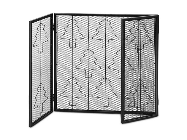 Costway Folding 3 Panel Steel Fireplace Screen Doors Heavy Duty Christmas Tree - Black