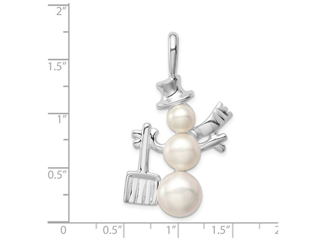 Snowman Charm Freshwater Cultured Pearl Pendant Necklace in Sterling Silver with Chain