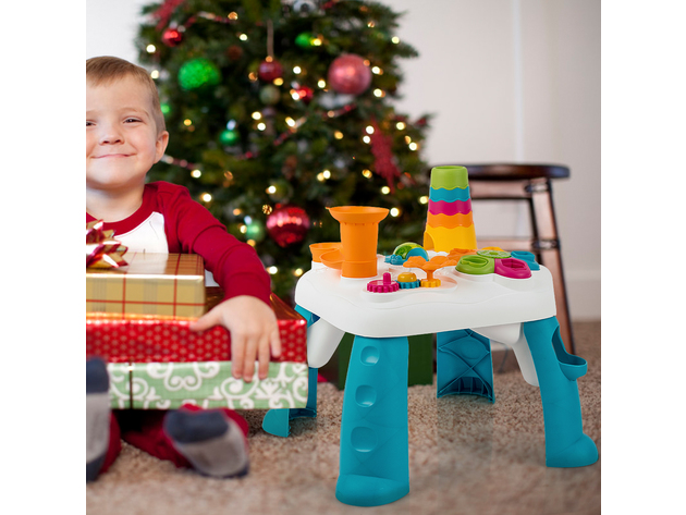 Costway 2 in 1 Learning Table Toddler Activity Center Sit to Stand Play BluePink - Blue (As Picture Shows)