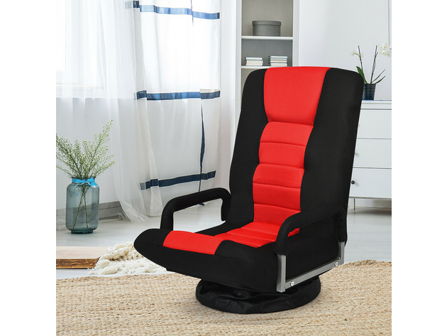 360-Degree Swivel Gaming Floor Chair with Foldable Adjustable Backrest Red