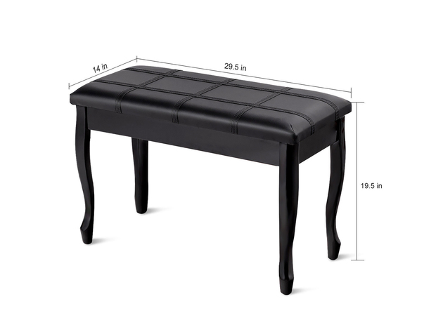 Costway PU Leather Solid Wood Piano Bench Padded Double Duet Keyboard Seat Storage Black