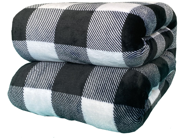 Elle Home Printed Plush Sherpa Throw Blanket Super Soft Warm Luxury - King 90"x102" Black+White
