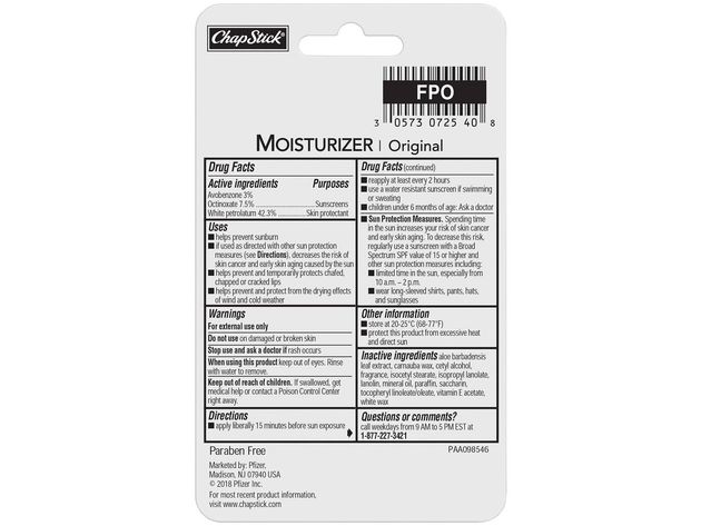 ChapStick Lip Moisturizer and Skin Protectant Original Lip Balm Tube with SPF 15, 3 Count