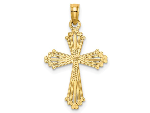 14K Yellow Gold Cross Pendant Necklace with Chain and Heart Center