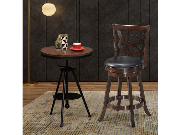 Costway Swivel Stool 24'' Counter Height Upholstered Dining Chair Home Kitchen Espresso + Black
