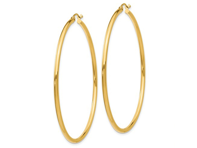 Large Hoop Earrings in 14K Yellow Gold 2 Inch (2.00 mm)