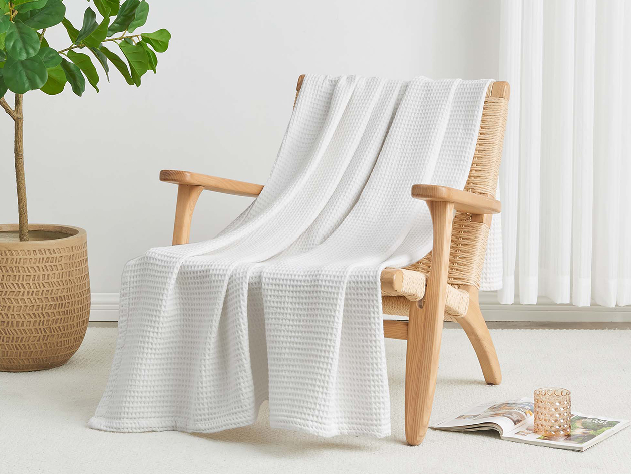 Vintage Cotton Waffle Blanket (Throw/White)