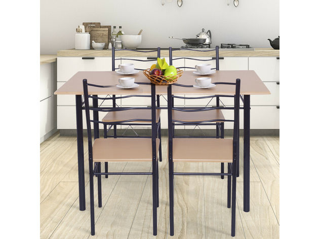 Costway 5 Piece Dining Table Set with 4 Chairs Wood Metal Kitchen Breakfast Furniture