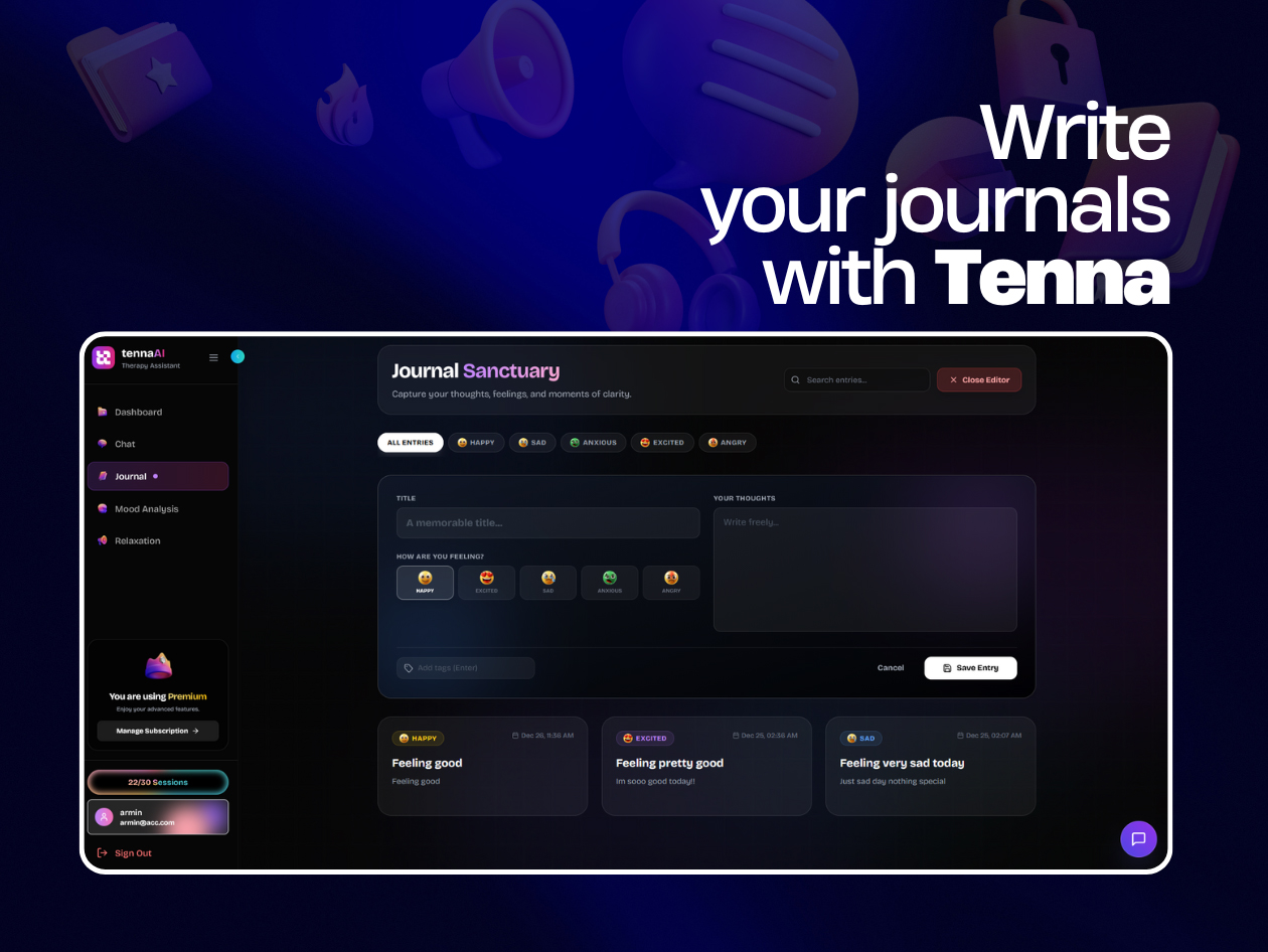Tenna AI - Mental Health Companion: Lifetime Subscription (Ultra Plan)