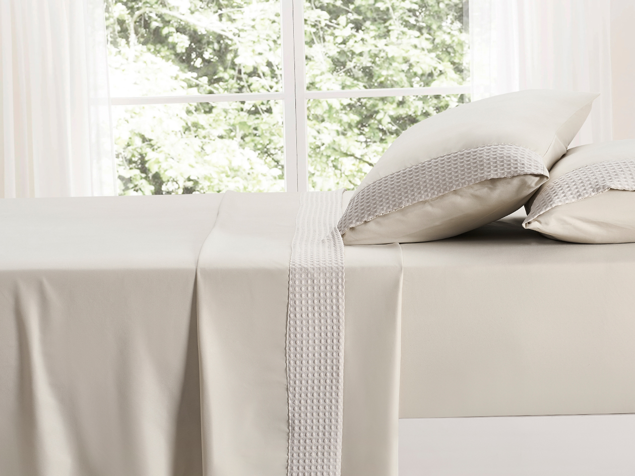 4-Piece Bamboo Blend Waffle Hem Sheet Set (Taupe/King)