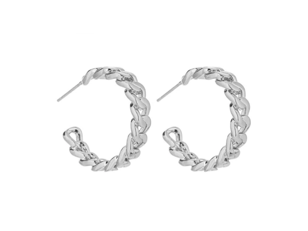 Silver Chain Link Hoop Earrings
