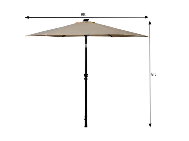 Costway 9FT Patio Solar Umbrella LED Patio Market Steel Tilt W/ Crank Outdoor Beige