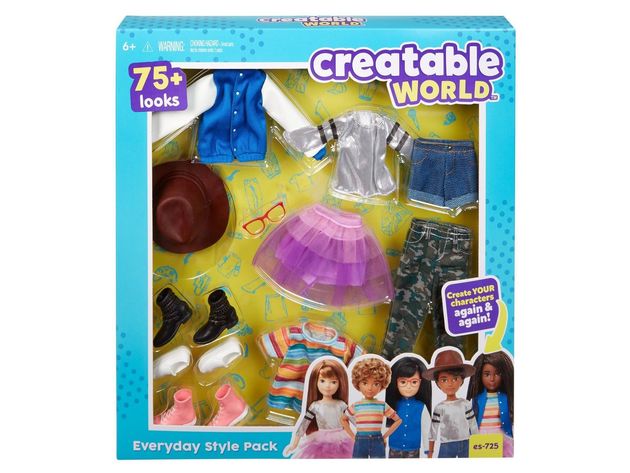 Creatable World Everyday Style Clothes and Accessory Varsity And Tutu Fashion, 3 Pack