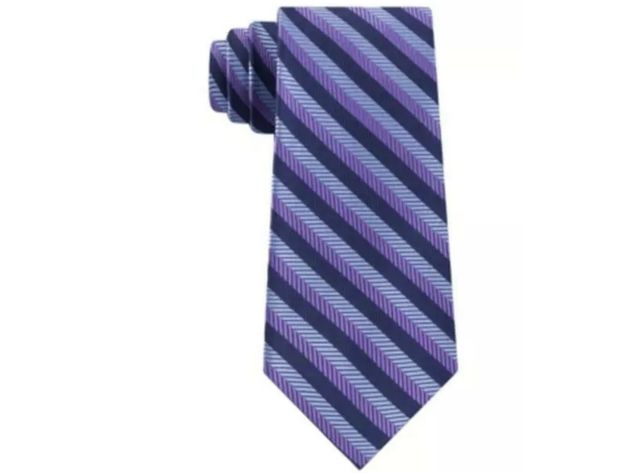 Tommy Hilfiger Men's Village Classic Textured Stripe Silk Tie Purple Size Regular